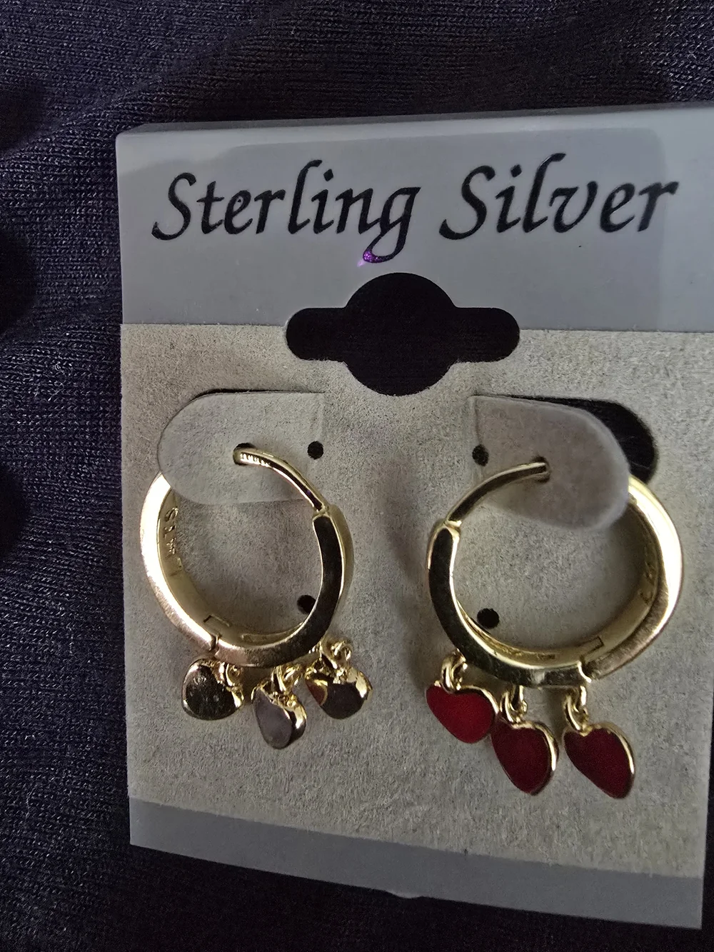 Gold Hoop Earrings with Red Heart Charms - Kids Jewelry